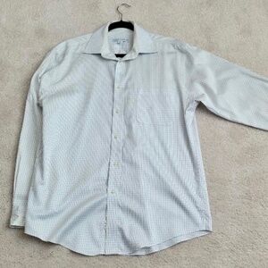 JOSEPH & FEISS Men's Linen Non Iron Plaid Shirt White/Blue Size 15 1/2